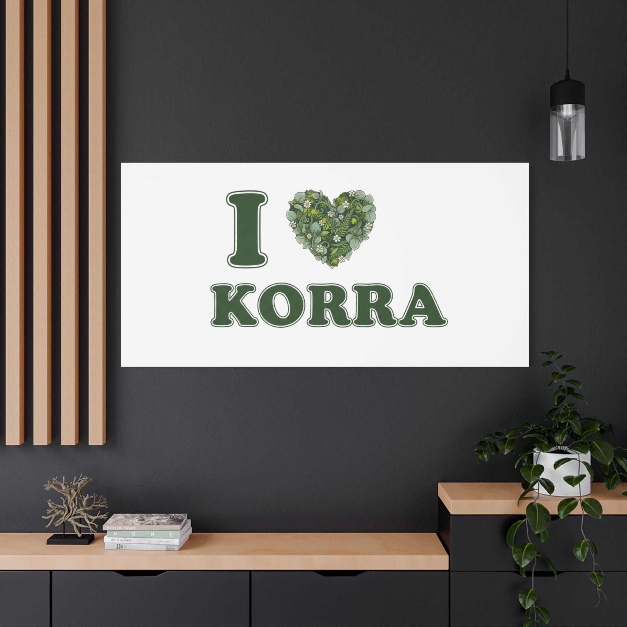 Botanical Heart Pine Wreath Canvas, Minimal Winter Florals | Stretched Matte Canvas